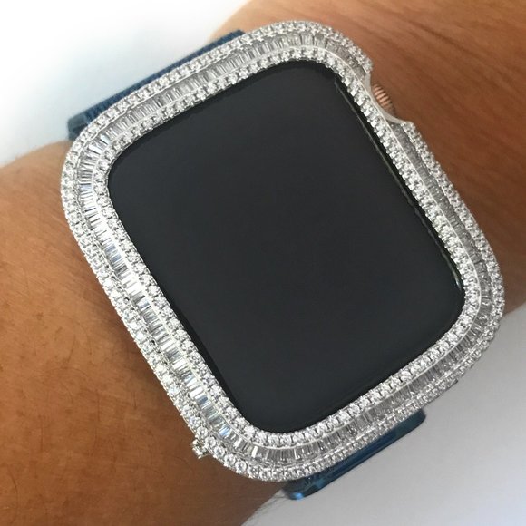 EMJ Bling Silver Baguette Apple Watch Bezel Face Case Cover Series 7/8 41/45 mm - Picture 3 of 7